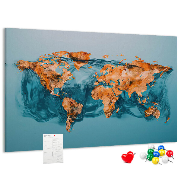 Tableau de liège Une carte du monde en eau ondulante