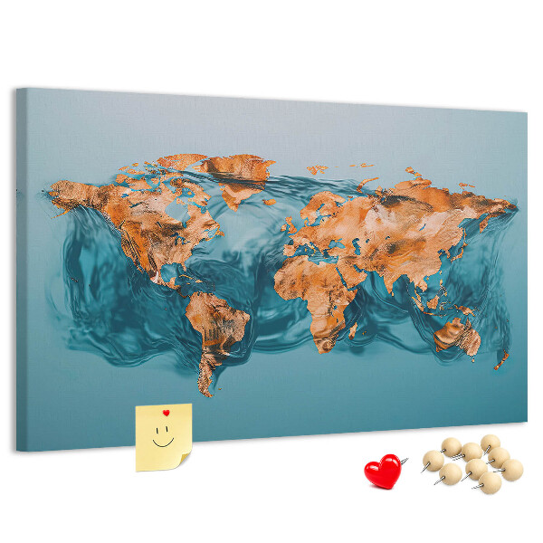 Tableau de liège Une carte du monde en eau ondulante