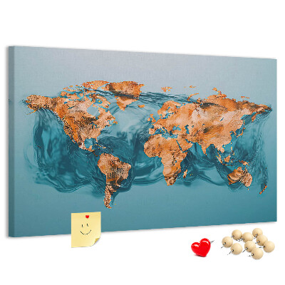 Tableau de liège Une carte du monde en eau ondulante