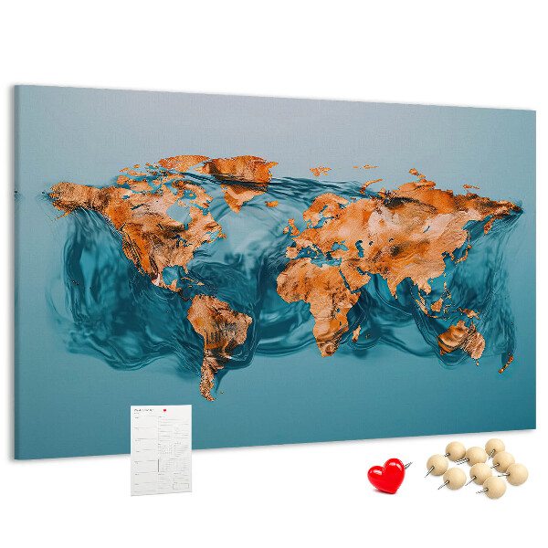 Tableau de liège Une carte du monde en eau ondulante