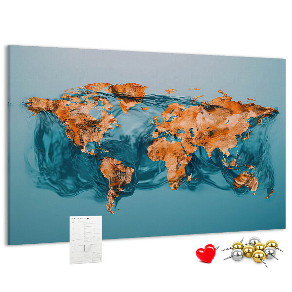 Tableau de liège Une carte du monde en eau ondulante