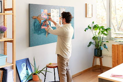 Tableau de liège Une carte du monde en eau ondulante