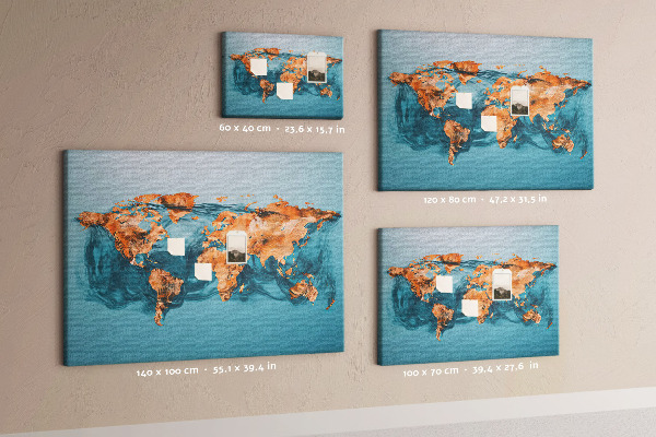 Tableau de liège Une carte du monde en eau ondulante