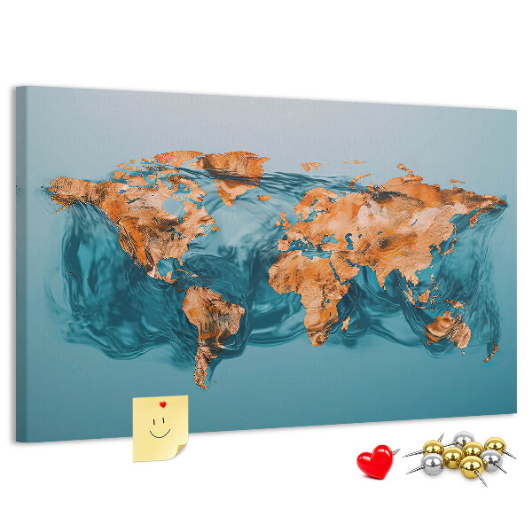 Tableau de liège Une carte du monde en eau ondulante
