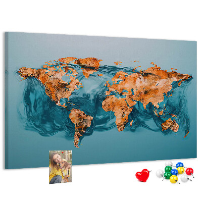Tableau de liège Une carte du monde en eau ondulante