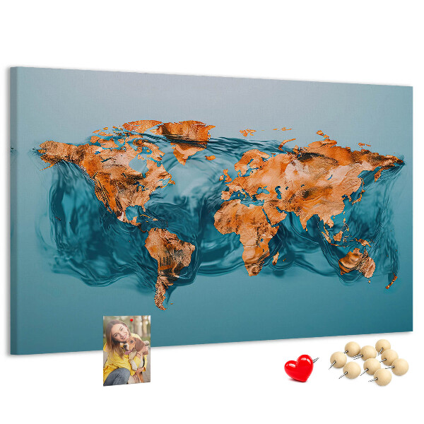 Tableau de liège Une carte du monde en eau ondulante