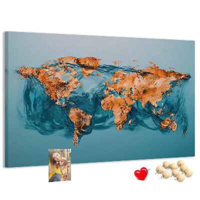 Tableau de liège Une carte du monde en eau ondulante