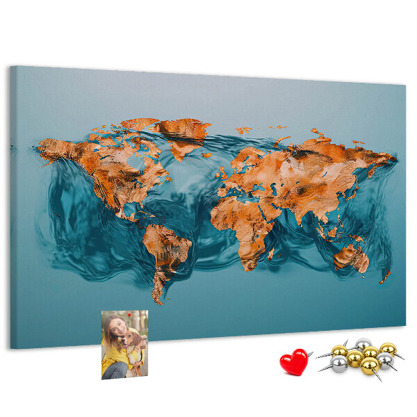 Tableau de liège Une carte du monde en eau ondulante