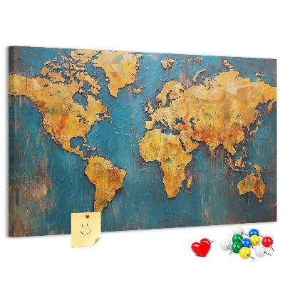 Tableau en liège Une carte du monde dans des tons chauds de brun.