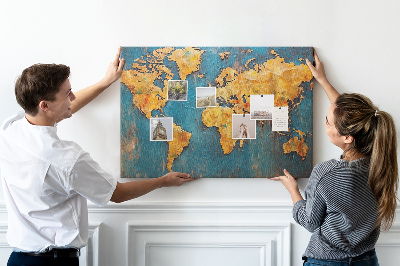 Tableau en liège Une carte du monde dans des tons chauds de brun.