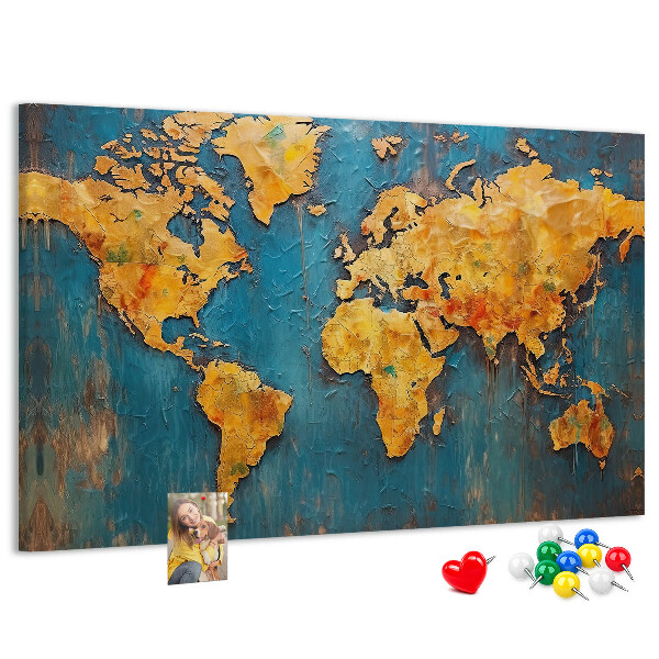 Tableau en liège Une carte du monde dans des tons chauds de brun.