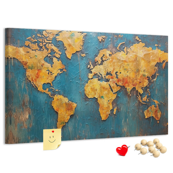 Tableau en liège Une carte du monde dans des tons chauds de brun.