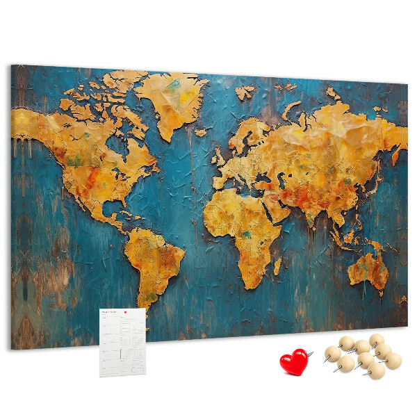 Tableau en liège Une carte du monde dans des tons chauds de brun.