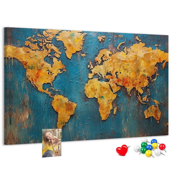 Tableau en liège Une carte du monde dans des tons chauds de brun.