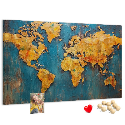 Tableau en liège Une carte du monde dans des tons chauds de brun.