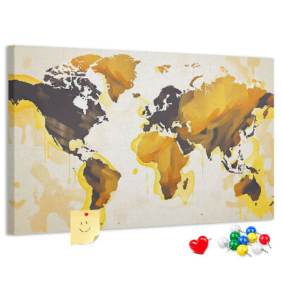 Tableau affichage liège Carte du monde abstraite aux couleurs chaudes