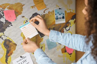 Tableau affichage liège Carte du monde abstraite aux couleurs chaudes