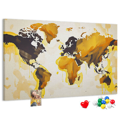 Tableau affichage liège Carte du monde abstraite aux couleurs chaudes