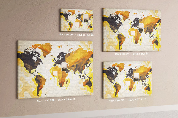 Tableau affichage liège Carte du monde abstraite aux couleurs chaudes