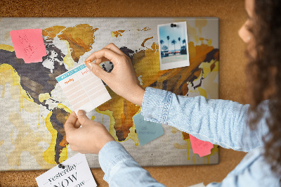 Tableau affichage liège Carte du monde abstraite aux couleurs chaudes