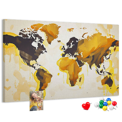 Tableau affichage liège Carte du monde abstraite aux couleurs chaudes