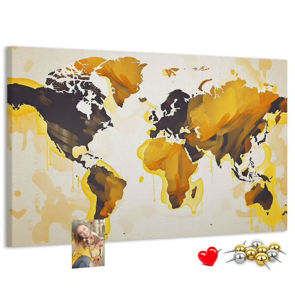 Tableau affichage liège Carte du monde abstraite aux couleurs chaudes