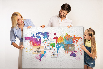 Tableau de liège carte du monde colorée à l'aquarelle