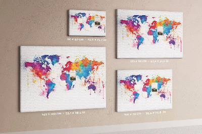 Tableau de liège carte du monde colorée à l'aquarelle