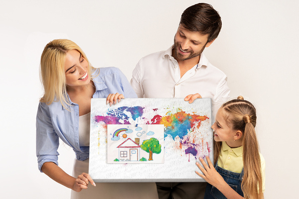 Tableau de liège carte du monde colorée à l'aquarelle