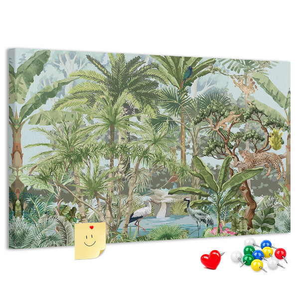 Tableau en liège Forêt tropicale peuplée d'animaux et d'oiseaux sauvages