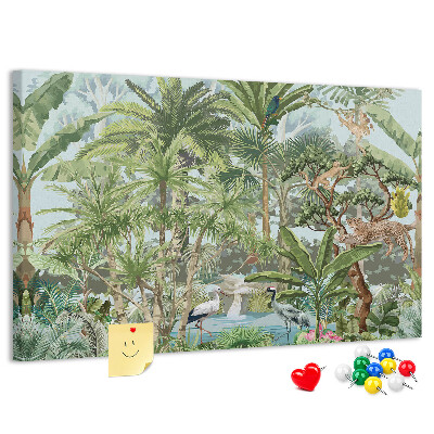 Tableau en liège Forêt tropicale peuplée d'animaux et d'oiseaux sauvages