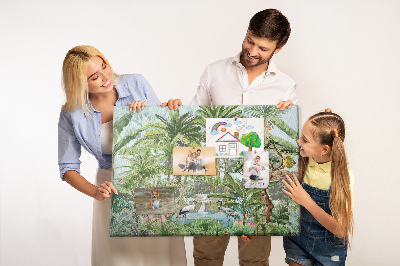 Tableau en liège Forêt tropicale peuplée d'animaux et d'oiseaux sauvages