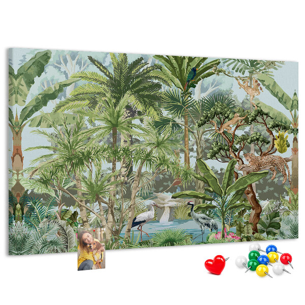 Tableau en liège Forêt tropicale peuplée d'animaux et d'oiseaux sauvages