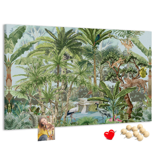 Tableau en liège Forêt tropicale peuplée d'animaux et d'oiseaux sauvages
