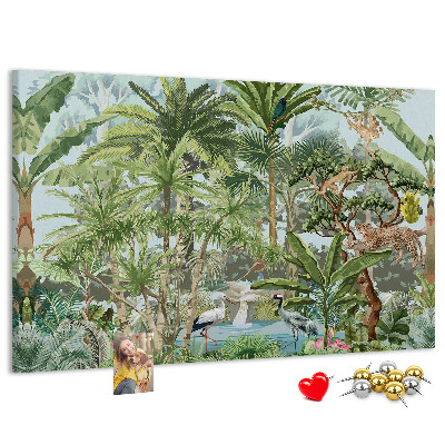 Tableau en liège Forêt tropicale peuplée d'animaux et d'oiseaux sauvages