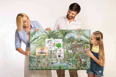 Tableau en liège Forêt tropicale peuplée d'animaux et d'oiseaux sauvages