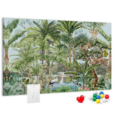 Tableau en liège Forêt tropicale peuplée d'animaux et d'oiseaux sauvages