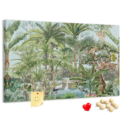 Tableau en liège Forêt tropicale peuplée d'animaux et d'oiseaux sauvages