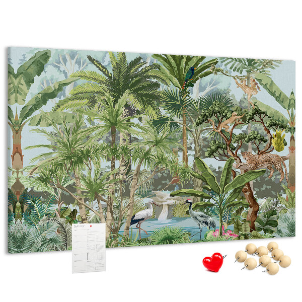 Tableau en liège Forêt tropicale peuplée d'animaux et d'oiseaux sauvages