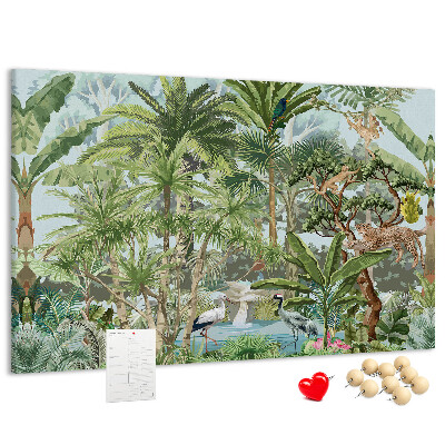 Tableau en liège Forêt tropicale peuplée d'animaux et d'oiseaux sauvages