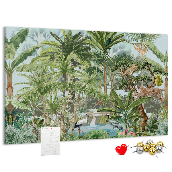 Tableau en liège Forêt tropicale peuplée d'animaux et d'oiseaux sauvages