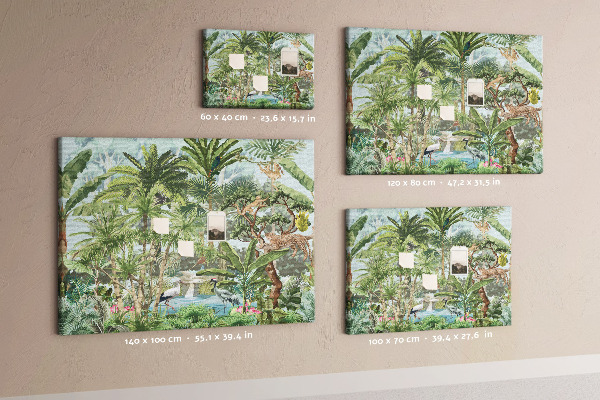 Tableau en liège Forêt tropicale peuplée d'animaux et d'oiseaux sauvages