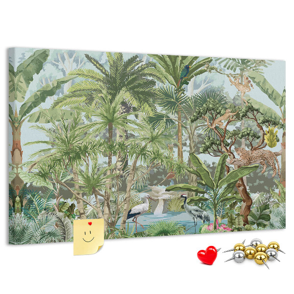 Tableau en liège Forêt tropicale peuplée d'animaux et d'oiseaux sauvages