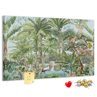 Tableau en liège Forêt tropicale peuplée d'animaux et d'oiseaux sauvages
