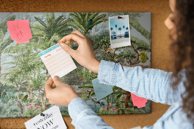 Tableau en liège Forêt tropicale peuplée d'animaux et d'oiseaux sauvages