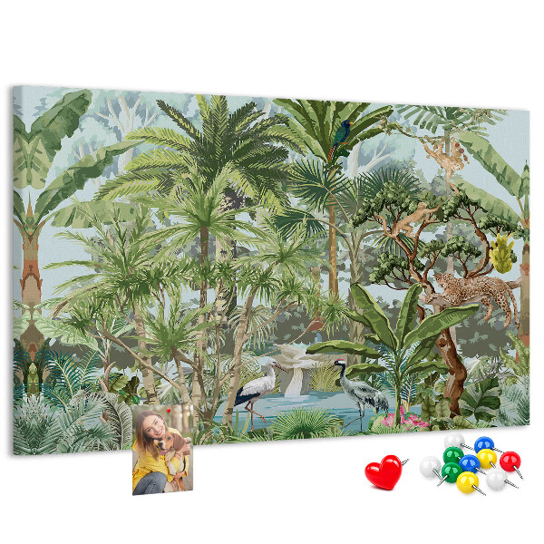Tableau en liège Forêt tropicale peuplée d'animaux et d'oiseaux sauvages