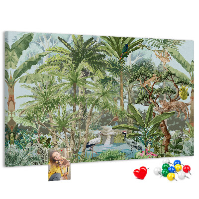 Tableau en liège Forêt tropicale peuplée d'animaux et d'oiseaux sauvages