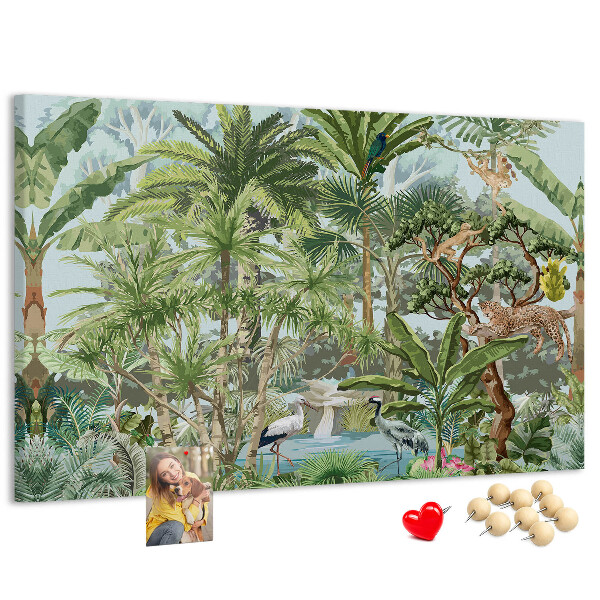 Tableau en liège Forêt tropicale peuplée d'animaux et d'oiseaux sauvages