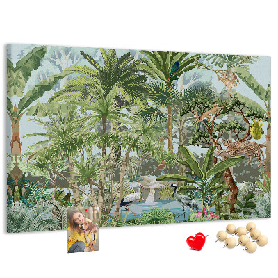 Tableau en liège Forêt tropicale peuplée d'animaux et d'oiseaux sauvages