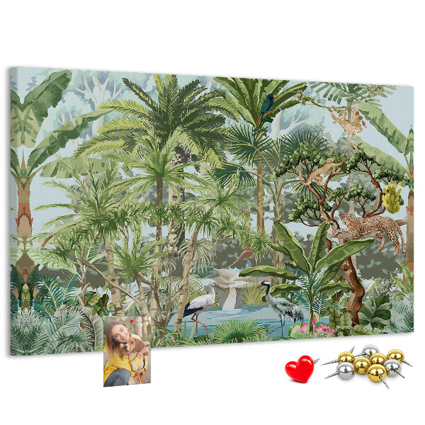 Tableau en liège Forêt tropicale peuplée d'animaux et d'oiseaux sauvages